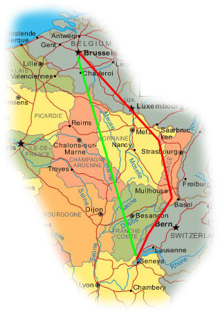 Flight routes Brussels-Geneva