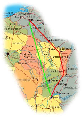 Flight routes Brussels-Geneva