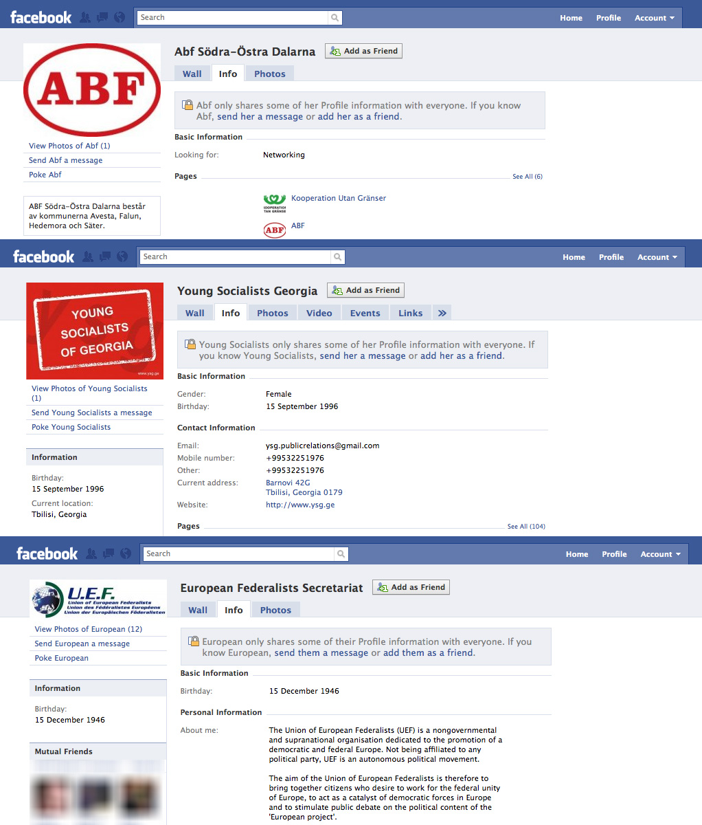 Organisations on Facebook - click to enlarge
