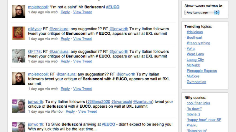 Twitter EUCO Berlusconi Search - click to view at full size