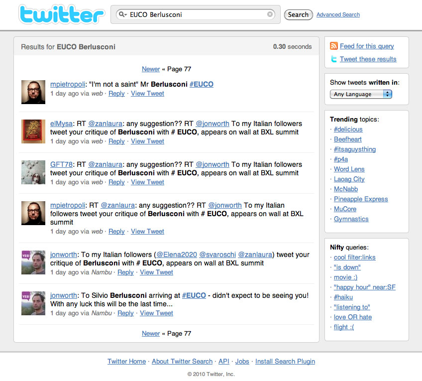 Twitter EUCO Berlusconi Search - click to view at full size